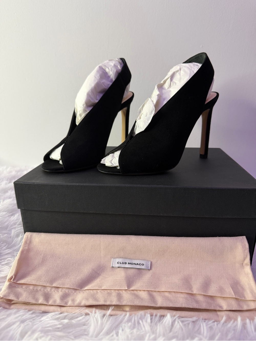 Club Monaco Black Suede Peep-Toe High Heels